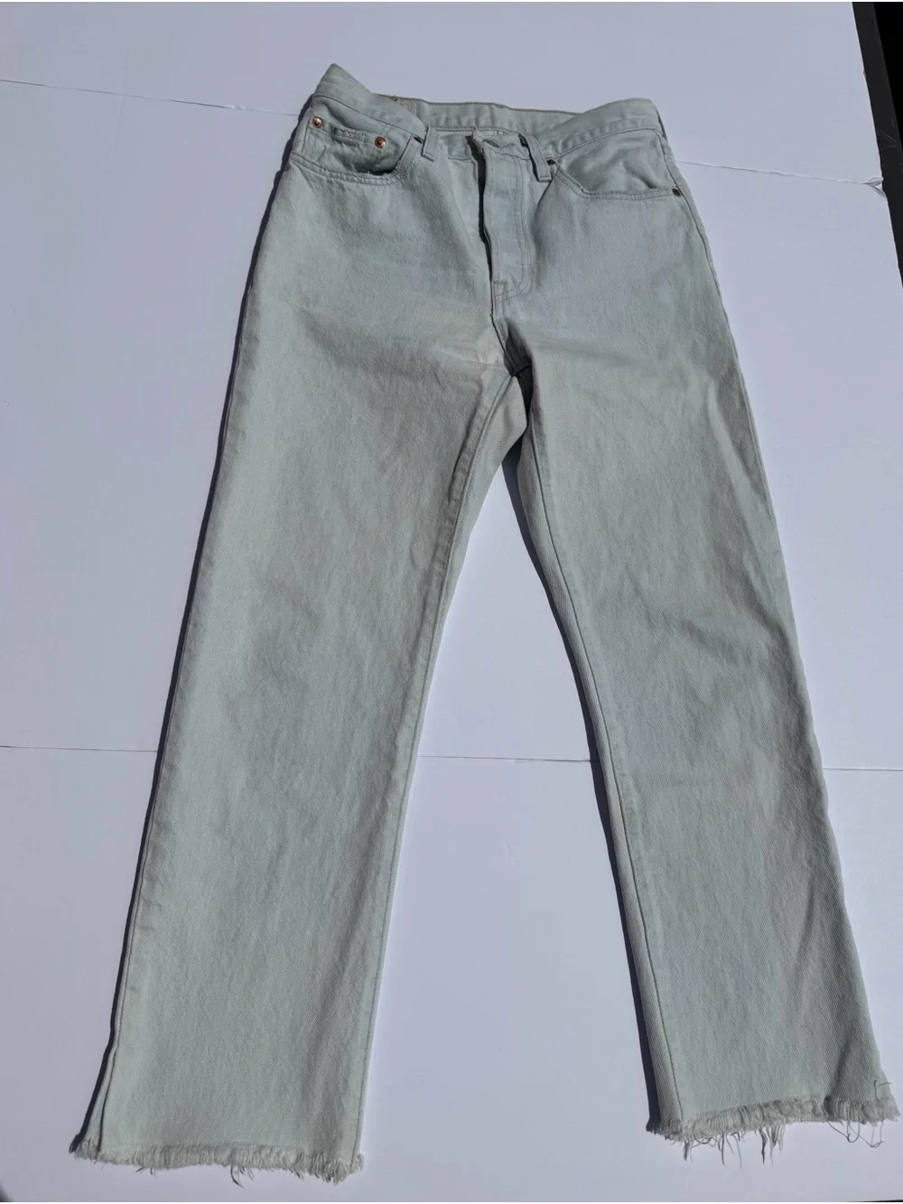 Levi's 501 Premium Light Blue Raw Hem Crop Button Fly Jeans W26 L26